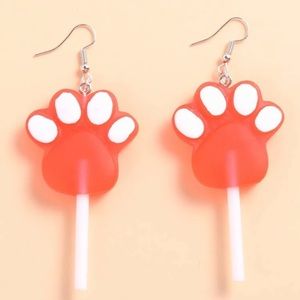 🐾 Super Adorable Bright Kitty Cat Puppy Dog Paws Lollipop Drop Earrings 🐾